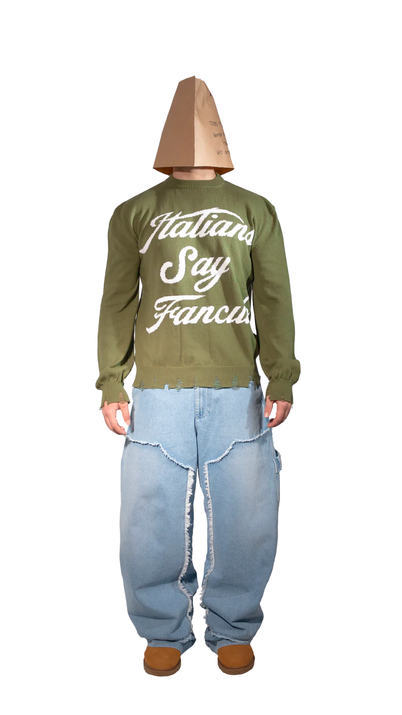 Pogo Italians Green Destroyed Sweater