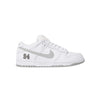 White sneaker with a gray swoosh logo on a white background